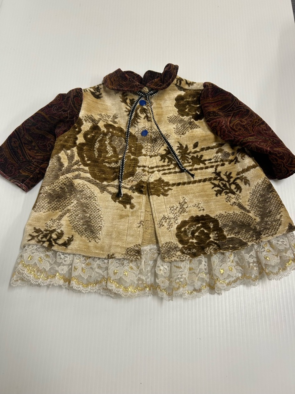 Indiana Wild Little Girls Boutique Coat Brocade Velvet Sleeves Lace Trim Brown
